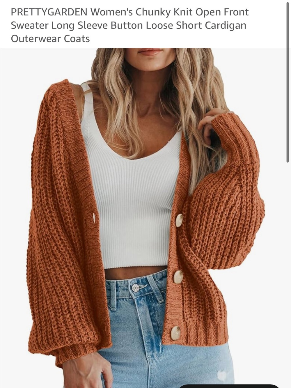 PRETTYGARDEN Chunky Open-Front Cardigan Sweater in Rust